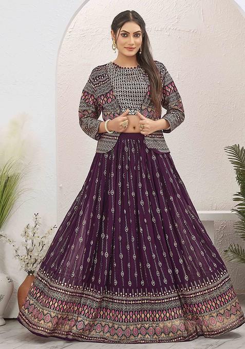 Burgundy Emboridered Blended Lehenga Choli — view on Indya