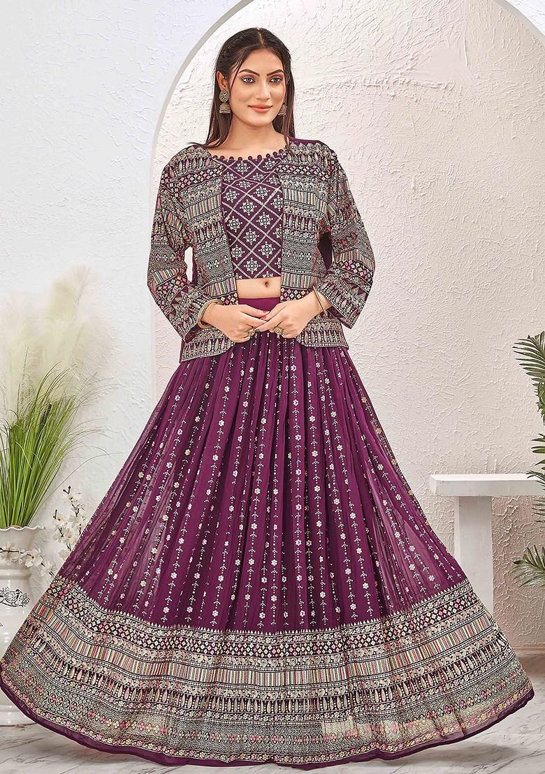 Burgundy Emboridered Blended Lehenga Choli - Indya