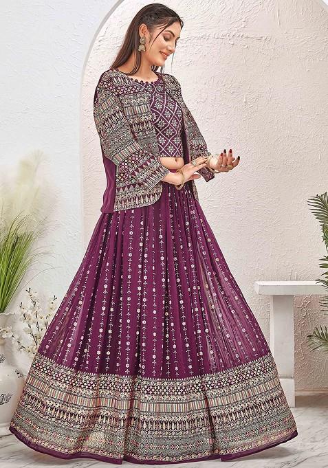 Burgundy Emboridered Blended Lehenga Choli