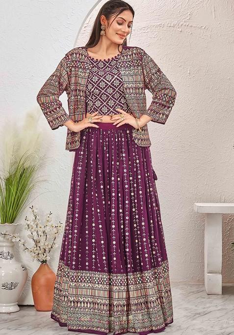 Burgundy Emboridered Blended Lehenga Choli