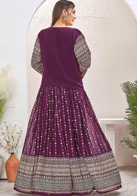 Burgundy Emboridered Blended Lehenga Choli