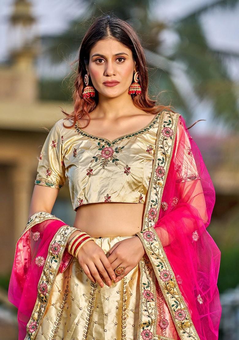 Cream Emboridered Blended Lehenga Choli - Indya