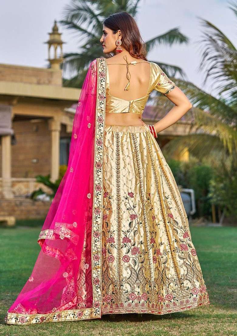 Cream Emboridered Blended Lehenga Choli - Indya
