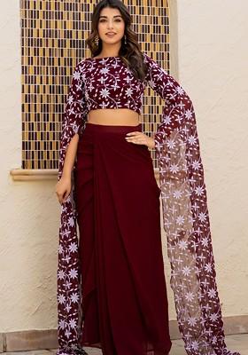 Maroon Emboridered Blended Lehenga Choli