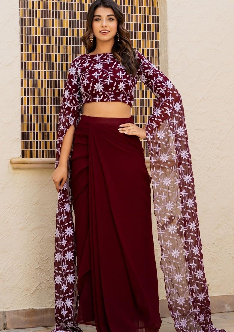 Maroon Emboridered Blended Lehenga Choli