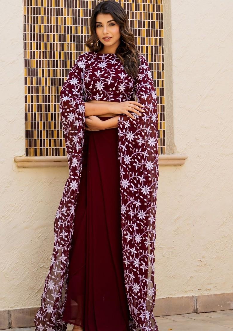 Maroon Emboridered Blended Lehenga Choli