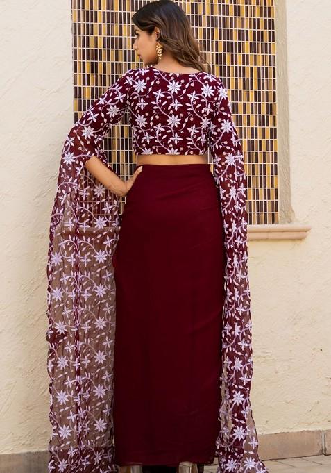Maroon Emboridered Blended Lehenga Choli