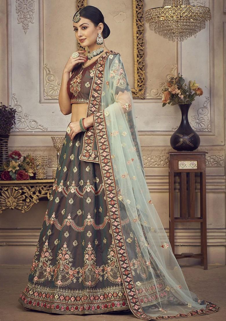 Grey Emboridered Blended Lehenga Choli - Indya