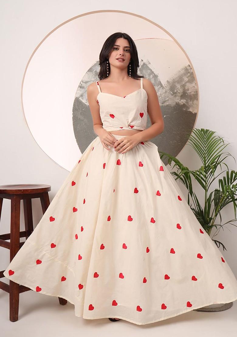 Cream Emboridered Blended Lehenga Choli - Indya