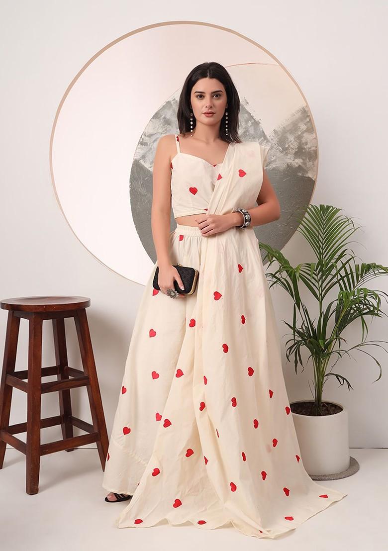 Cream Emboridered Blended Lehenga Choli - Indya