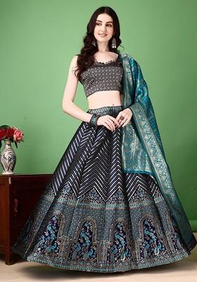 Navy Blue Zari Work Blended Lehenga Choli