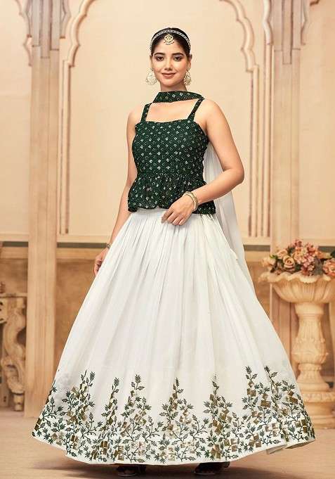 Green Emboridered Blended Lehenga Choli