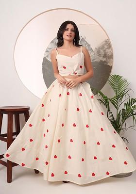 Cream Emboridered Blended Lehenga Choli