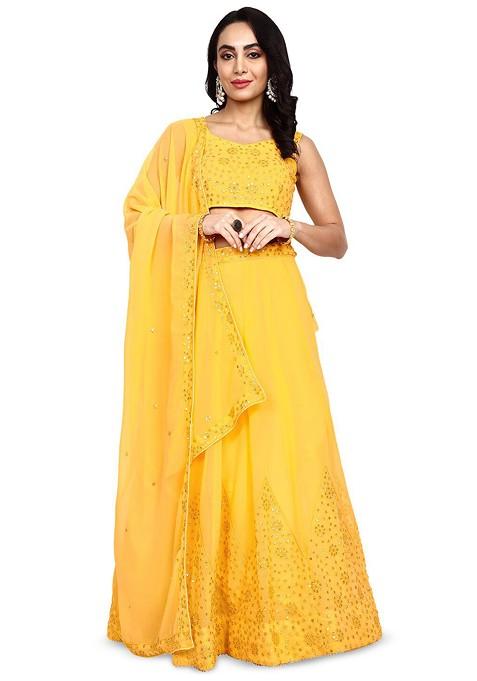 Yellow Emboridered Blended Lehenga Choli