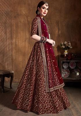 Maroon Emboridered Blended Lehenga Choli