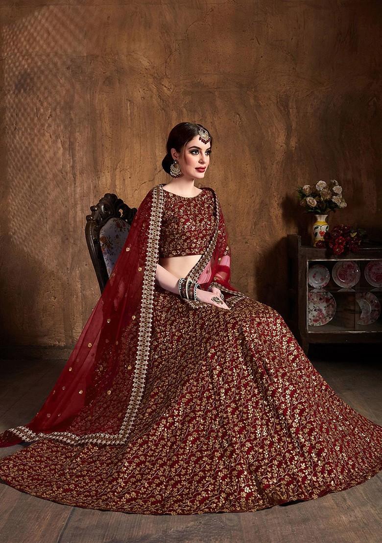 Maroon Emboridered Blended Lehenga Choli - Indya