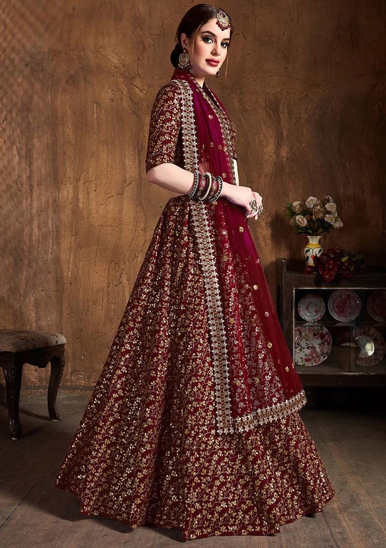 Maroon Emboridered Blended Lehenga Choli - Indya