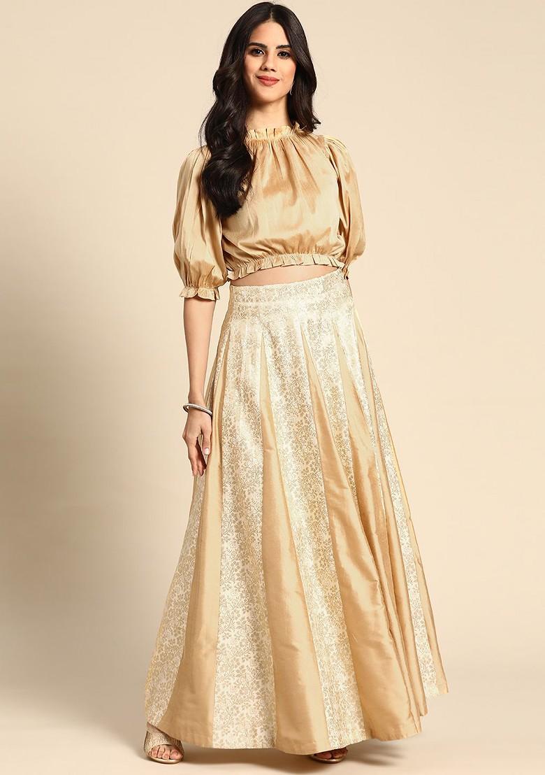 Cream Emboridered Blended Lehenga Choli - Indya