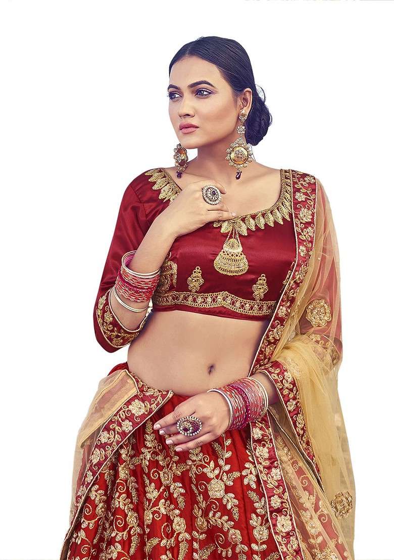 Maroon Emboridered Blended Lehenga Choli - Indya