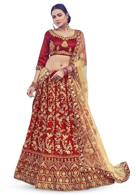 Maroon Emboridered Blended Lehenga Choli