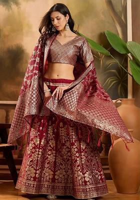 Maroon Emboridered Blended Lehenga Choli