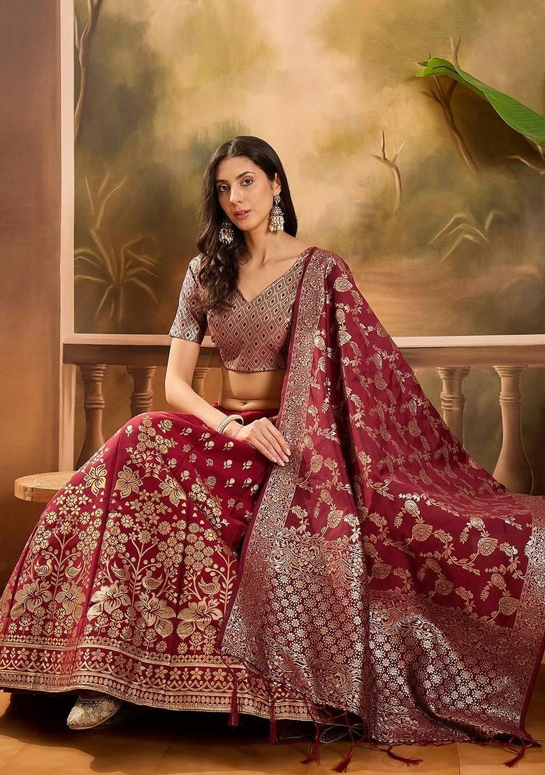Maroon Emboridered Blended Lehenga Choli - Indya