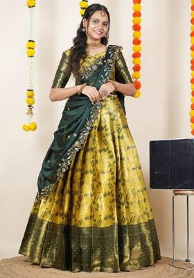 Yellow Woven Design Blended Lehenga Choli