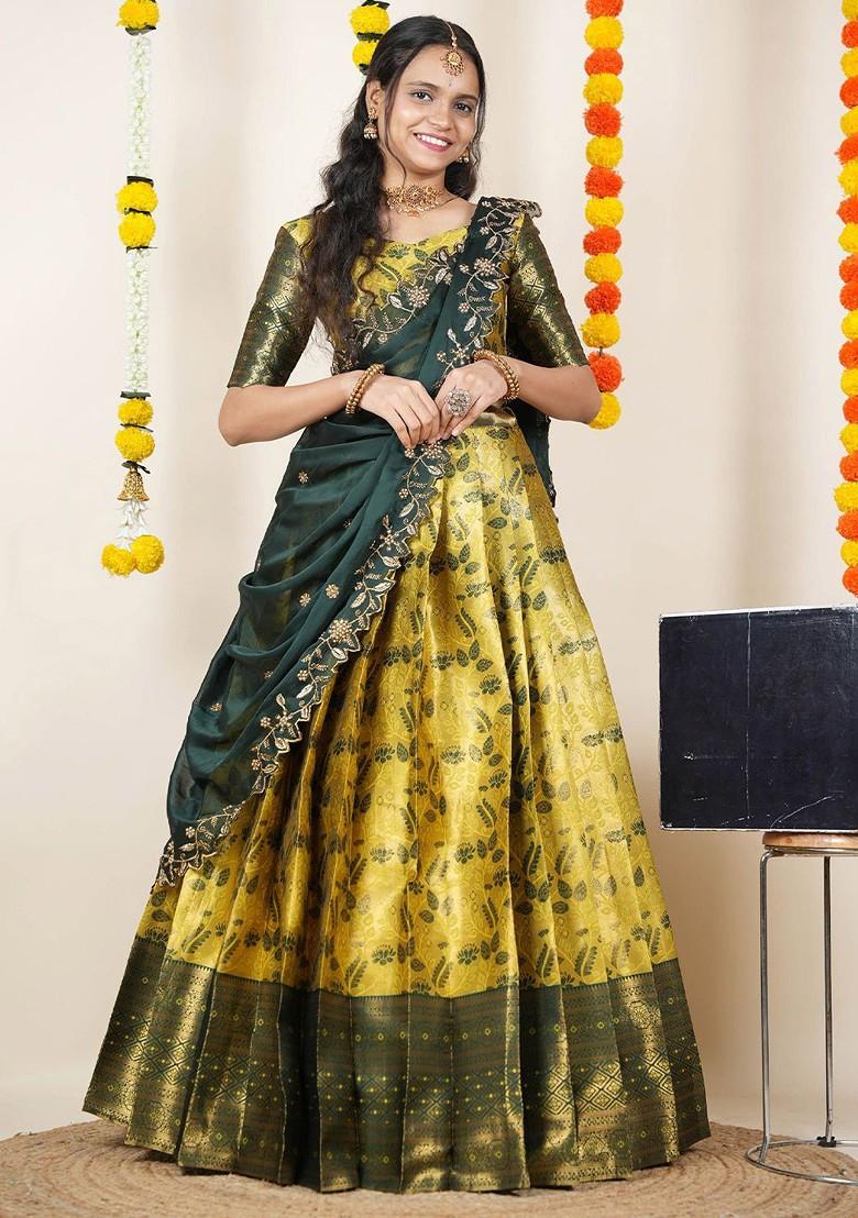 Yellow Woven Design Blended Lehenga Choli - Indya