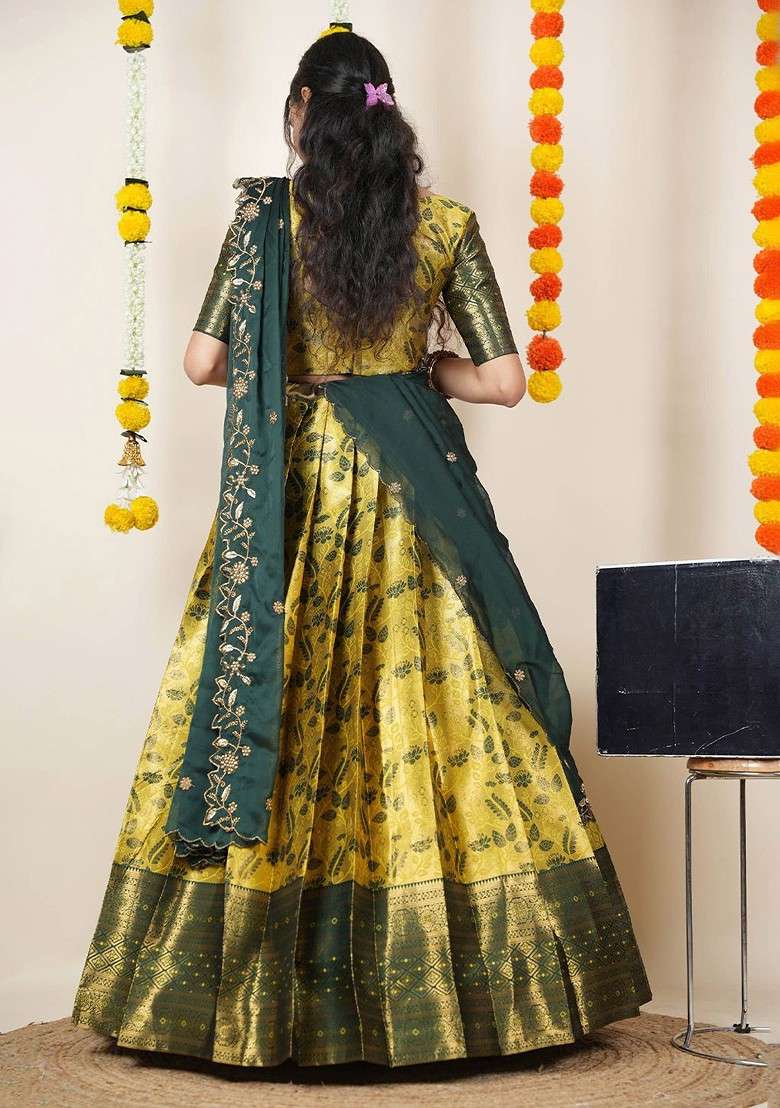 Yellow Woven Design Blended Lehenga Choli - Indya