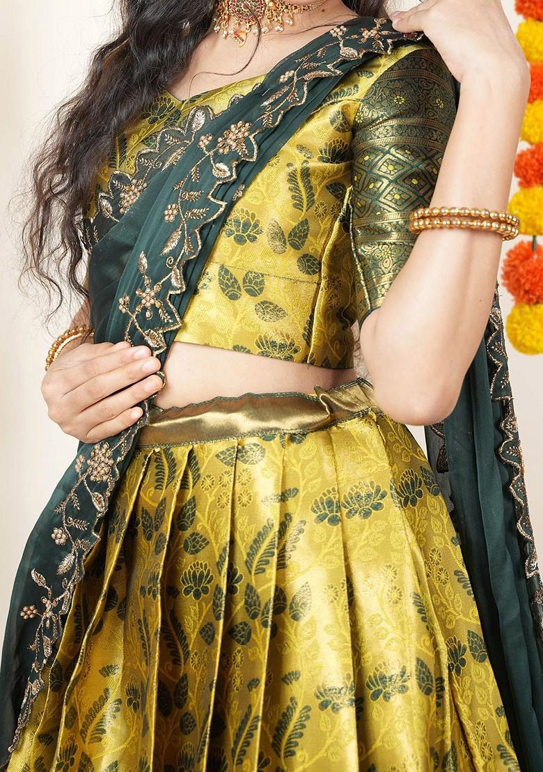 Yellow Woven Design Blended Lehenga Choli - Indya