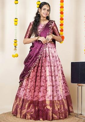 Pink Woven Design Blended Lehenga Choli