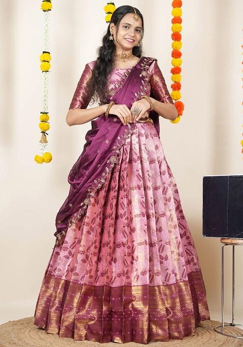 Pink Woven Design Blended Lehenga Choli — view on Indya