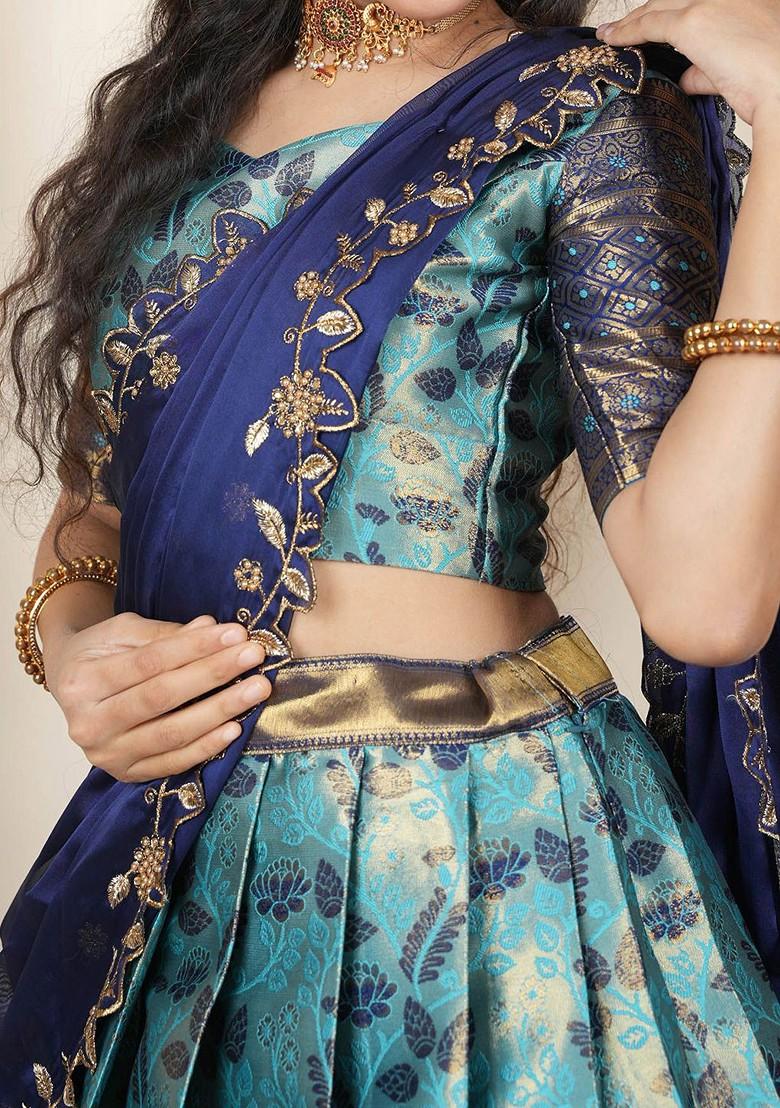 Sea Green Woven Design Blended Lehenga Choli - Indya