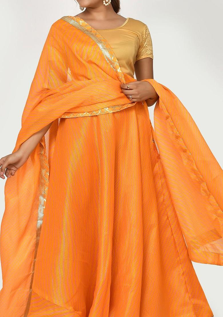 Yellow Printed Blended Lehenga Choli - Indya