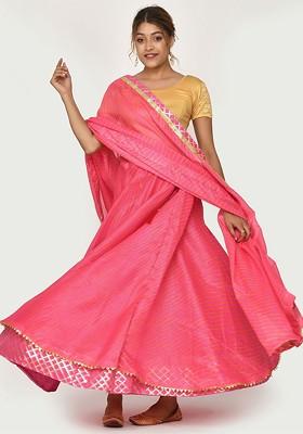 Pink Printed Blended Lehenga Choli