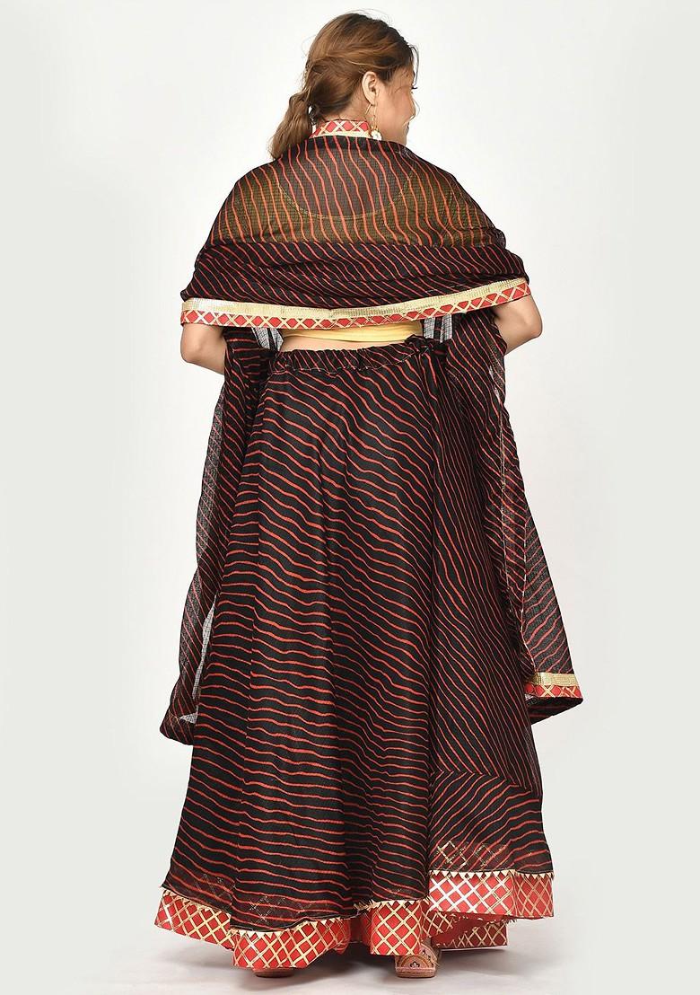 Black Printed Blended Lehenga Choli - Indya