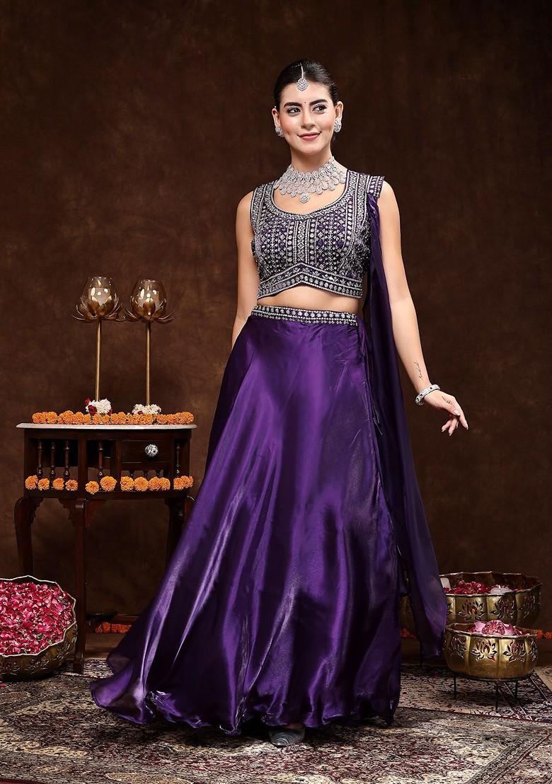 Purple Embellished Blended Lehenga Choli