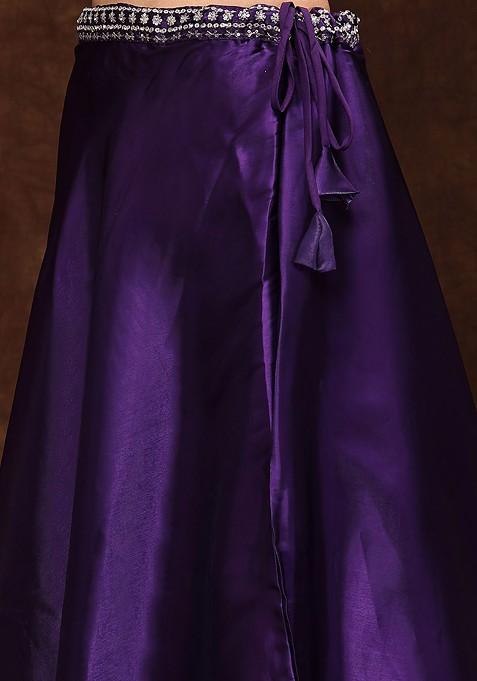 Purple Embellished Blended Lehenga Choli
