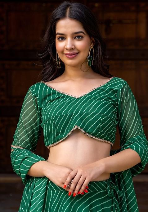 Green Printed Blended Lehenga Choli