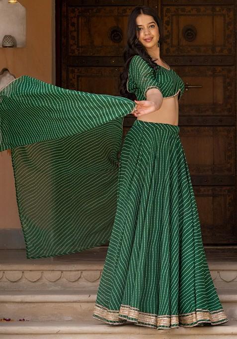 Green Printed Blended Lehenga Choli