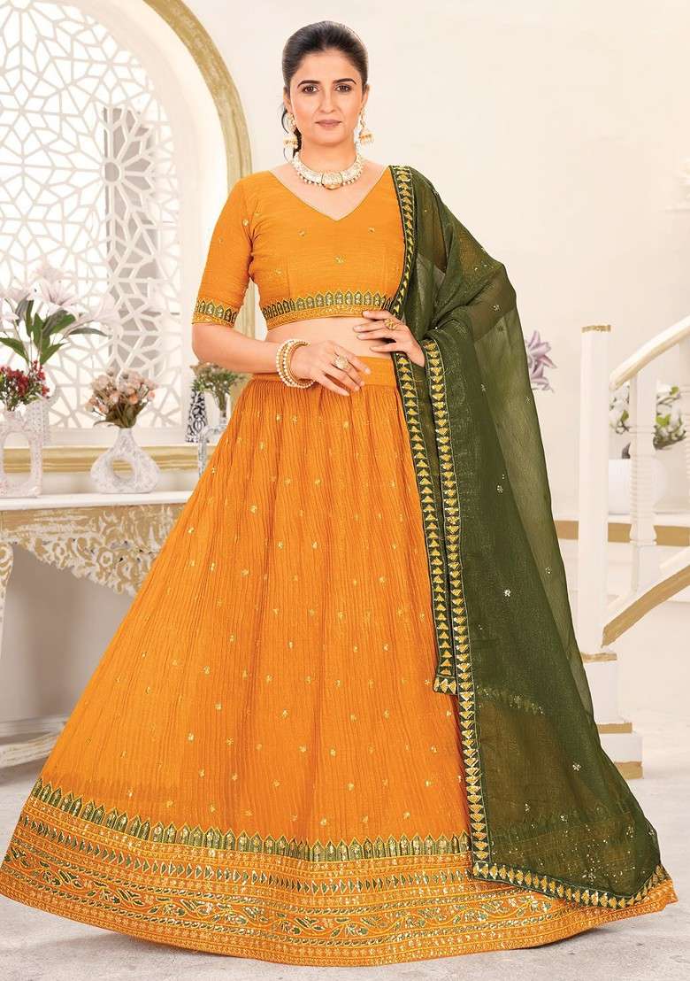 Yellow Emboridered Blended Lehenga Choli - Indya