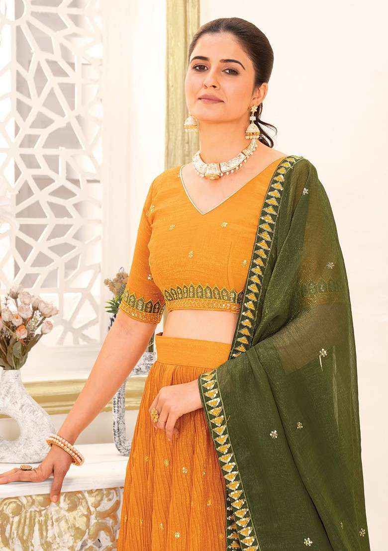 Yellow Emboridered Blended Lehenga Choli - Indya