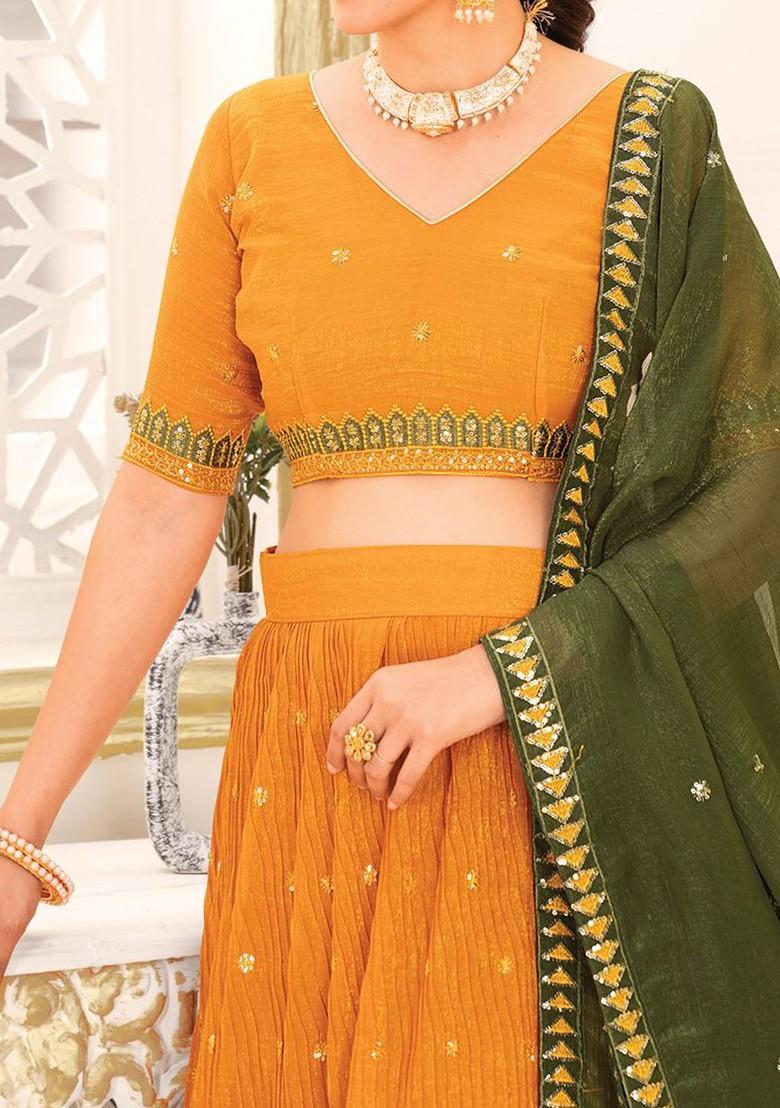 Yellow Emboridered Blended Lehenga Choli - Indya