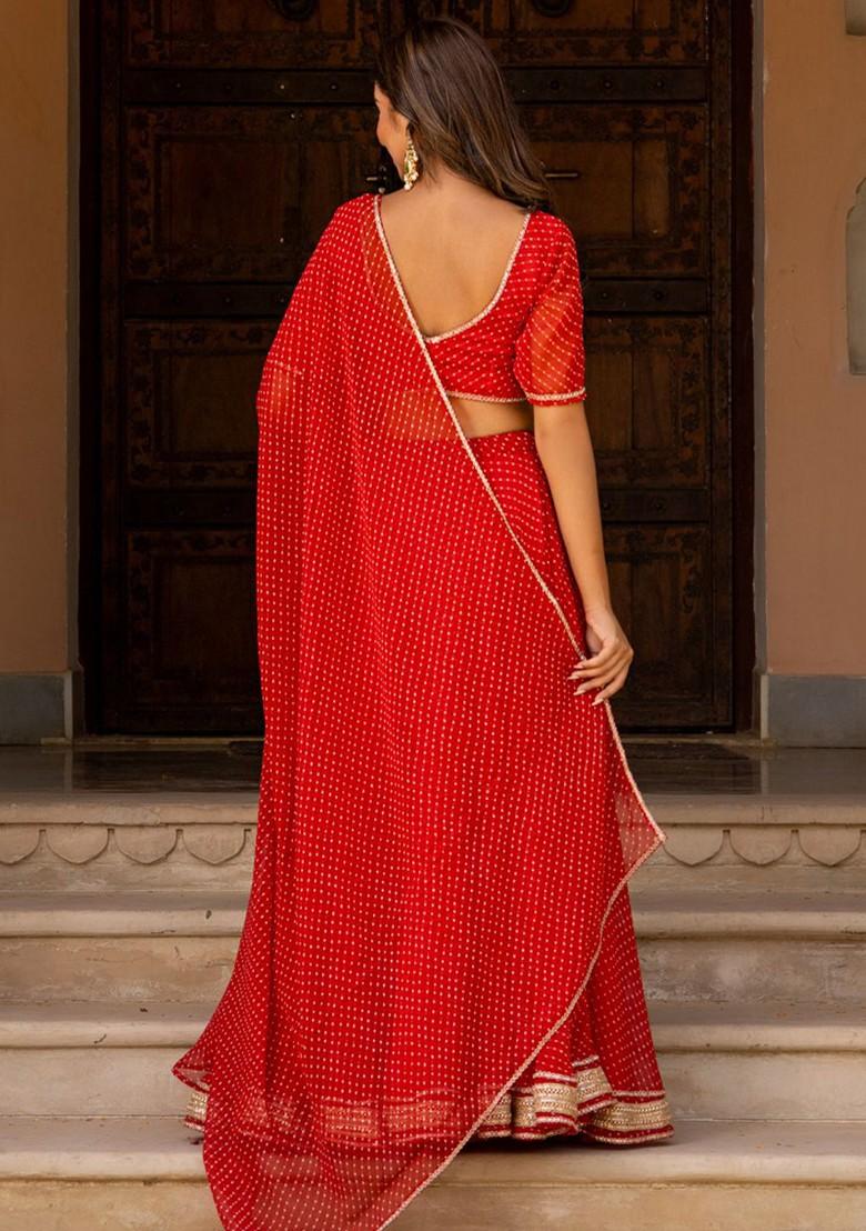 Red Printed Blended Lehenga Choli