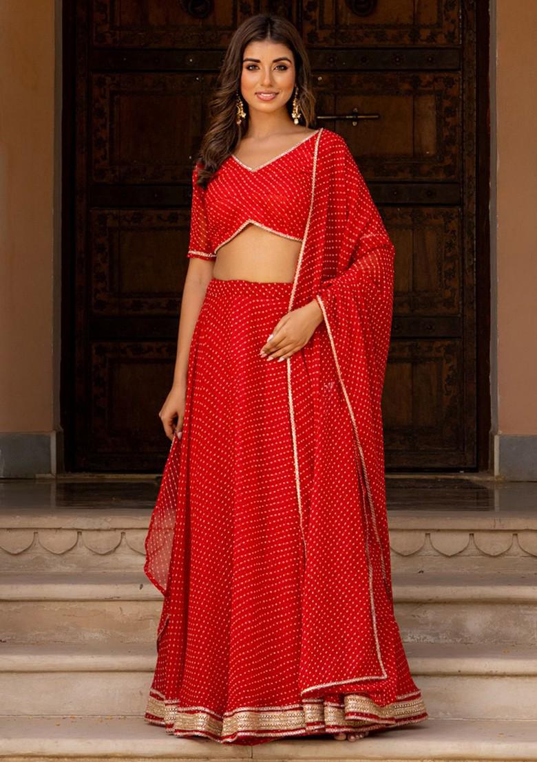 Red Printed Blended Lehenga Choli