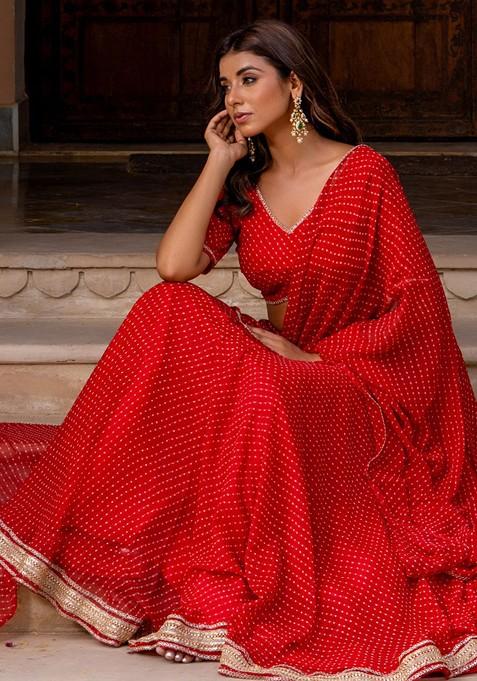 Red Printed Blended Lehenga Choli
