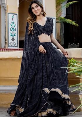 Black Printed Blended Lehenga Choli