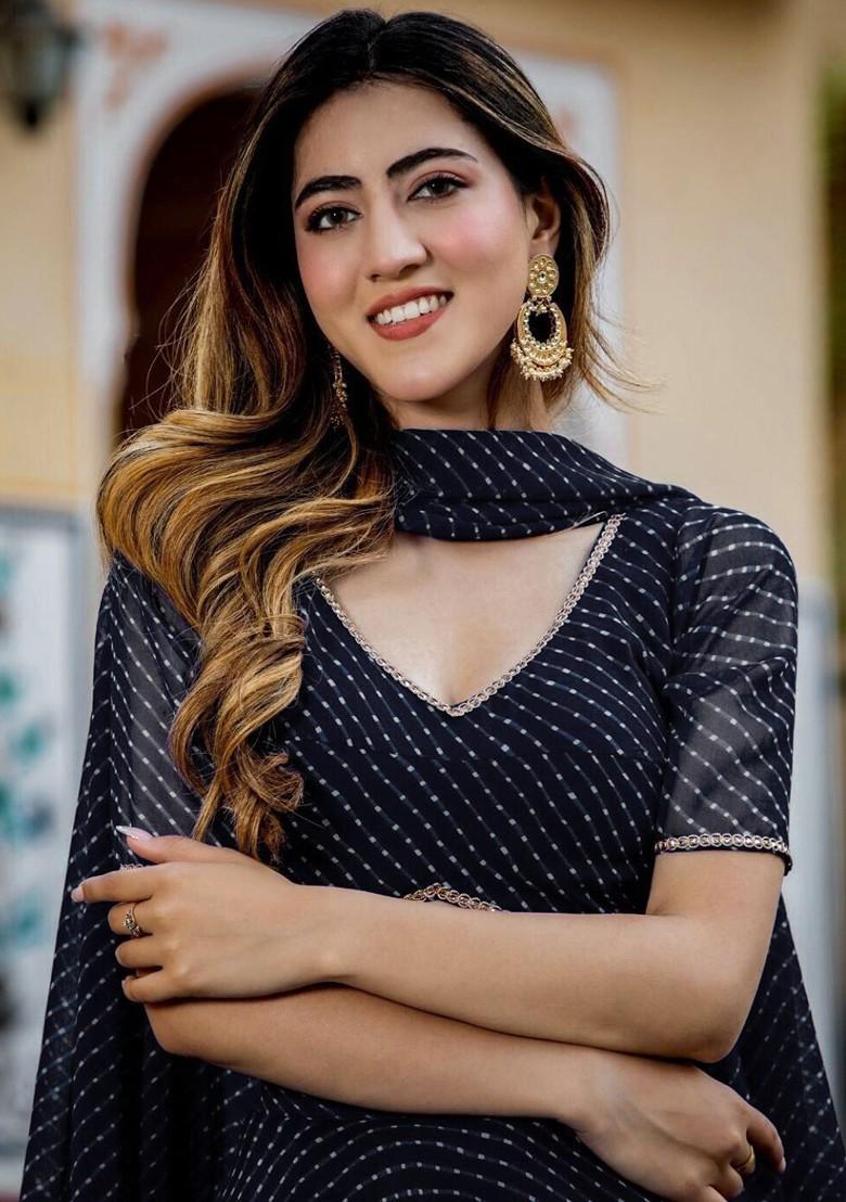 Black Printed Blended Lehenga Choli