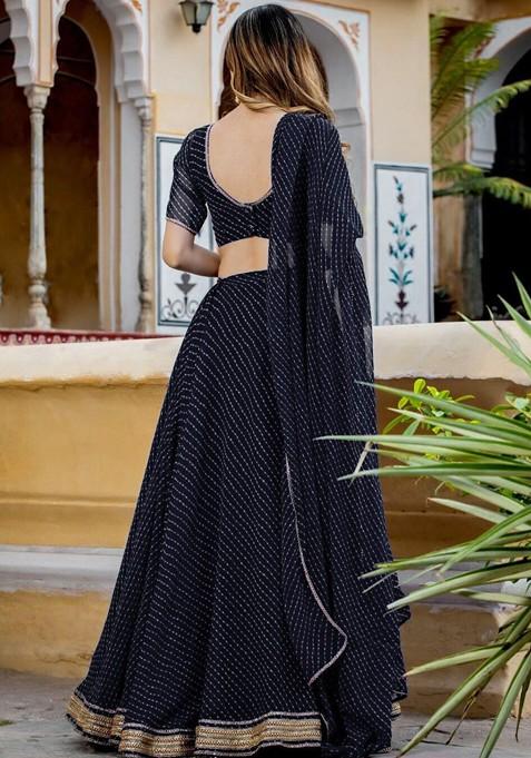Black Printed Blended Lehenga Choli