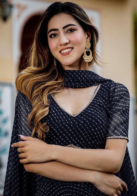 Black Printed Blended Lehenga Choli